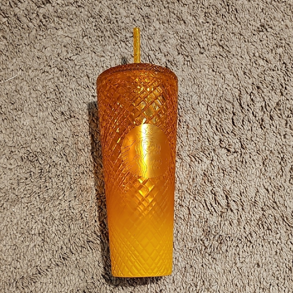 Orange Tumbler with Straw